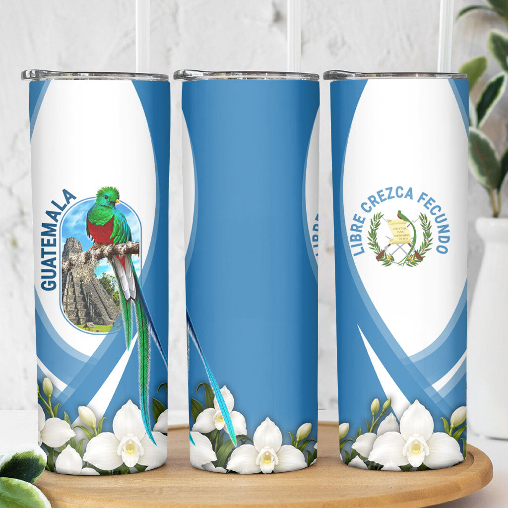 Guatemala Skinny Tumbler Quetzal Mayan Ruins Orchid Flag