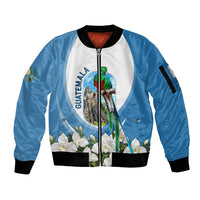 Guatemala Sleeve Zip Bomber Jacket Quetzal Mayan Ruins Orchid Flag