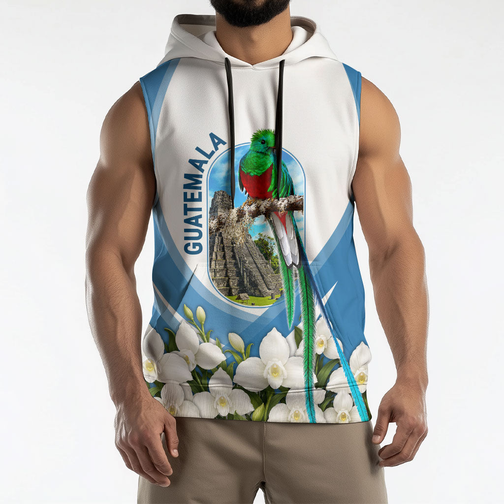 Guatemala Sleeveless Hoodie Quetzal Mayan Ruins Orchid Flag