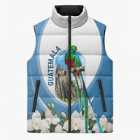 Guatemala Sleeveless Puffer Jacket Quetzal Mayan Ruins Orchid Flag