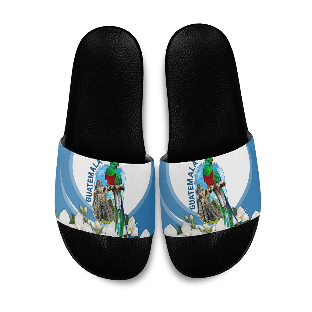 Guatemala Slide Sandals Quetzal Mayan Ruins Orchid Flag