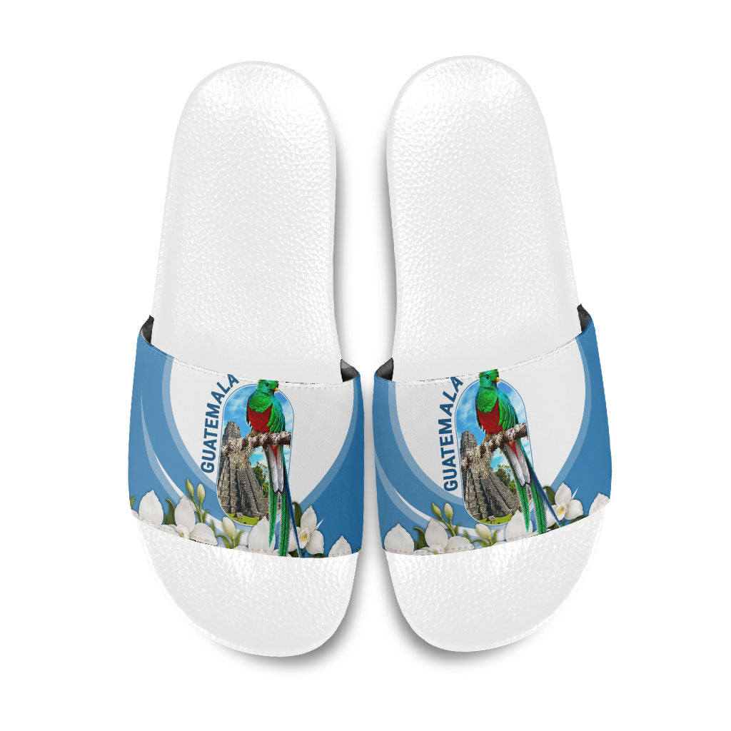 Guatemala Slide Sandals Quetzal Mayan Ruins Orchid Flag