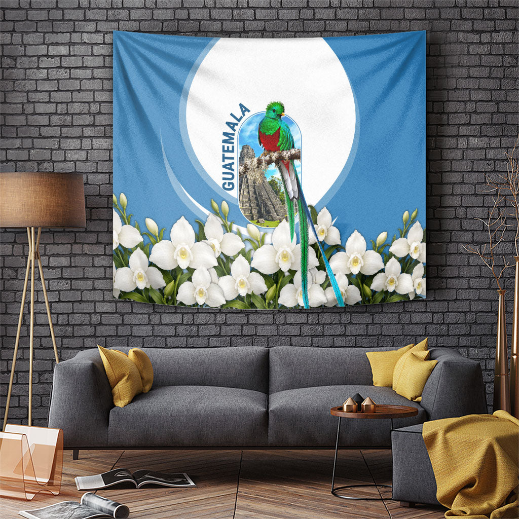 Guatemala Tapestry Quetzal Mayan Ruins Orchid Flag