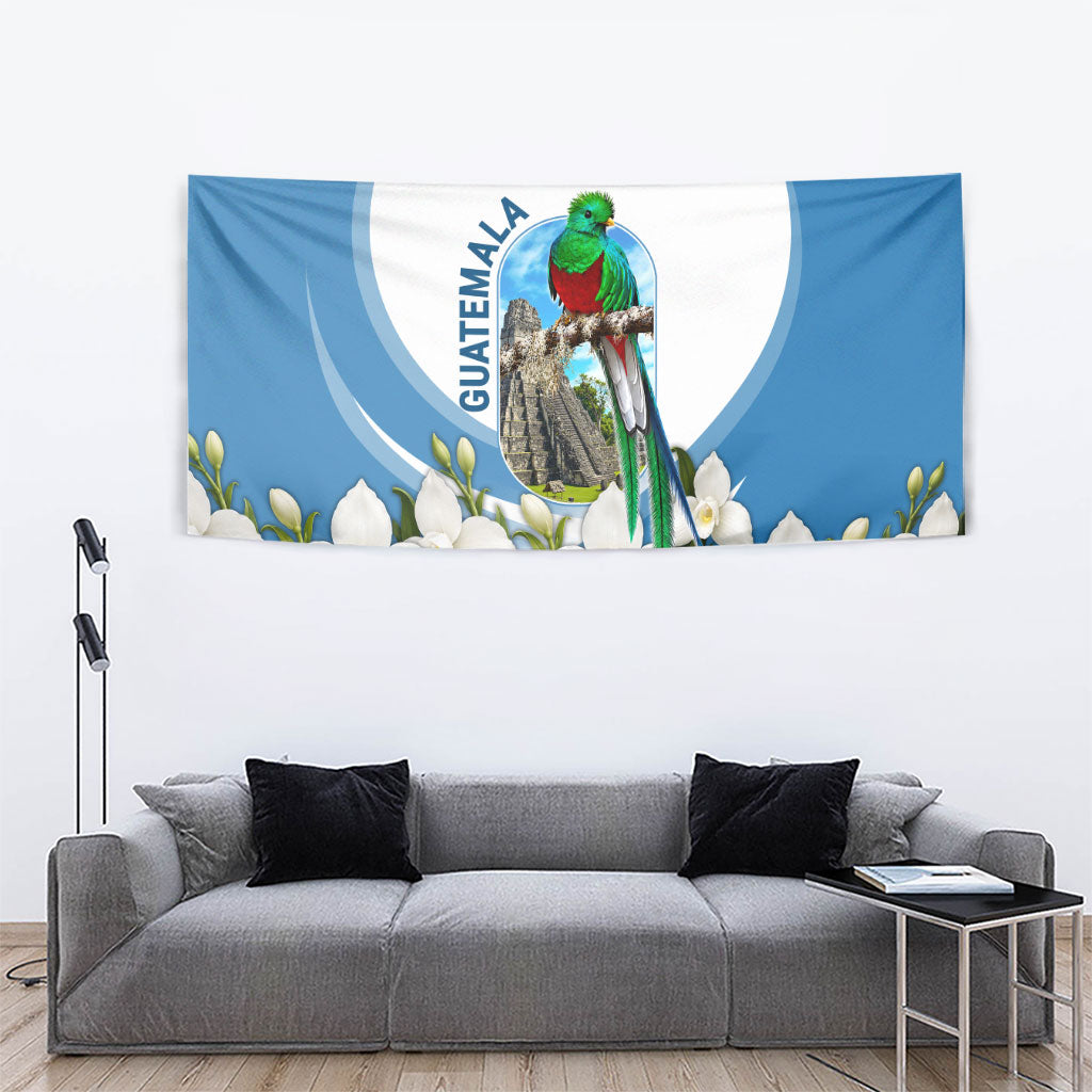 Guatemala Tapestry Quetzal Mayan Ruins Orchid Flag