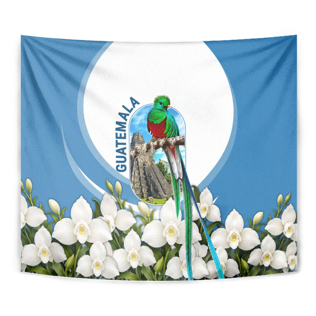 Guatemala Tapestry Quetzal Mayan Ruins Orchid Flag