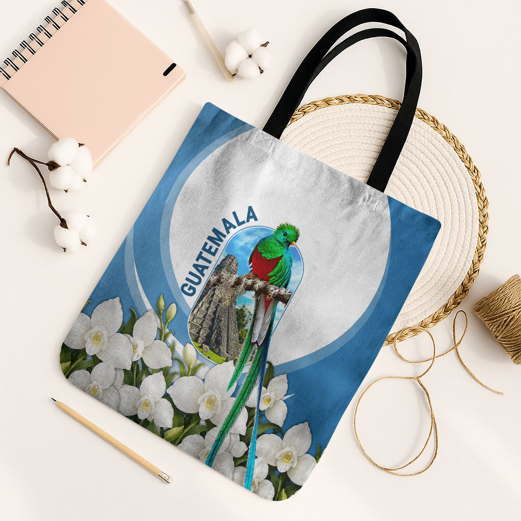 Guatemala Tote Bag Quetzal Mayan Ruins Orchid Flag