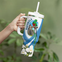 Guatemala Tumbler With Handle Quetzal Mayan Ruins Orchid Flag