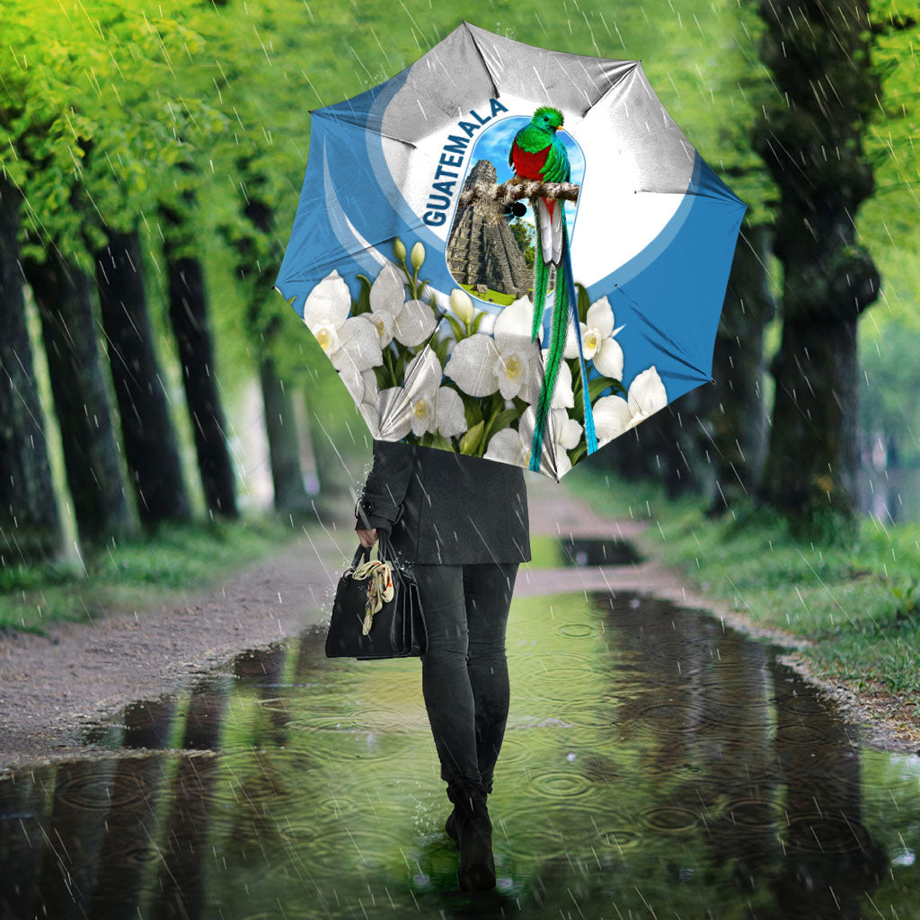 Guatemala Umbrella Quetzal Mayan Ruins Orchid Flag