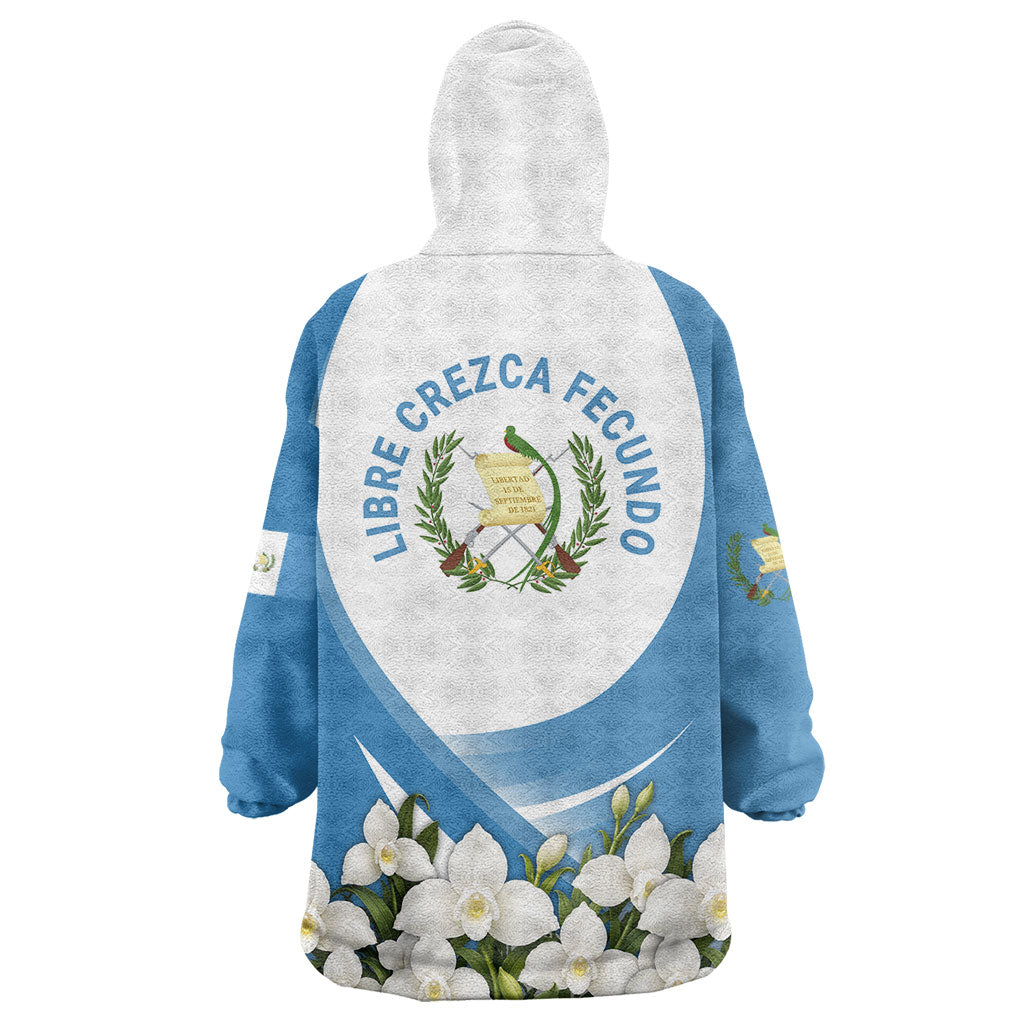 Guatemala Wearable Blanket Hoodie Quetzal Mayan Ruins Orchid Flag
