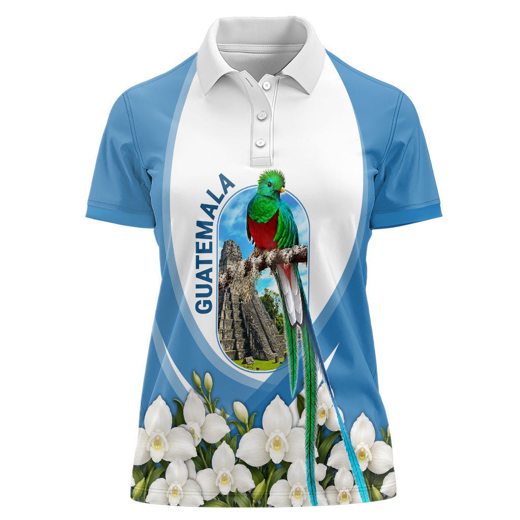 Guatemala Women Polo Shirt Quetzal Mayan Ruins Orchid Flag