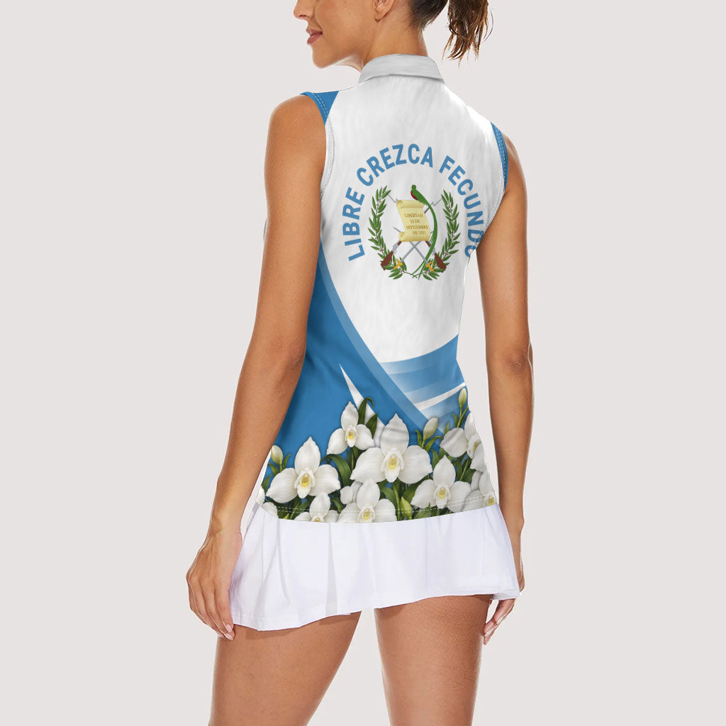 Guatemala Women Sleeveless Polo Shirt Quetzal Mayan Ruins Orchid Flag