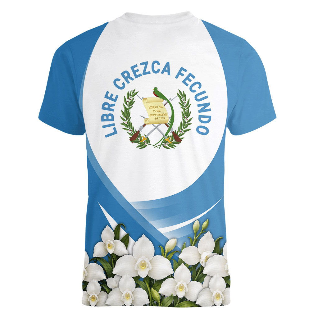 Guatemala Women V-Neck T-Shirt Quetzal Mayan Ruins Orchid Flag