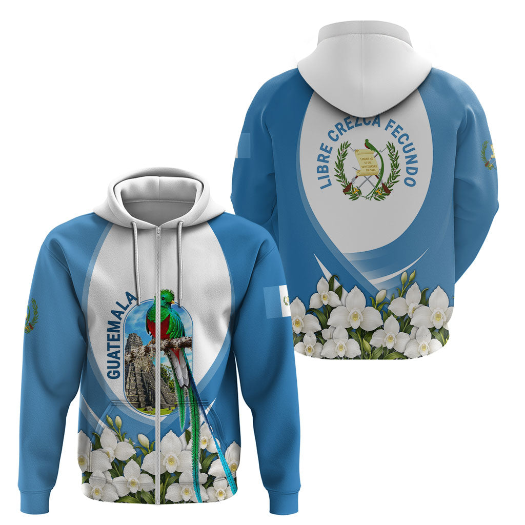Guatemala Zip Hoodie Quetzal Mayan Ruins Orchid Flag