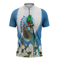Guatemala Zipper Polo Shirt Quetzal Mayan Ruins Orchid Flag