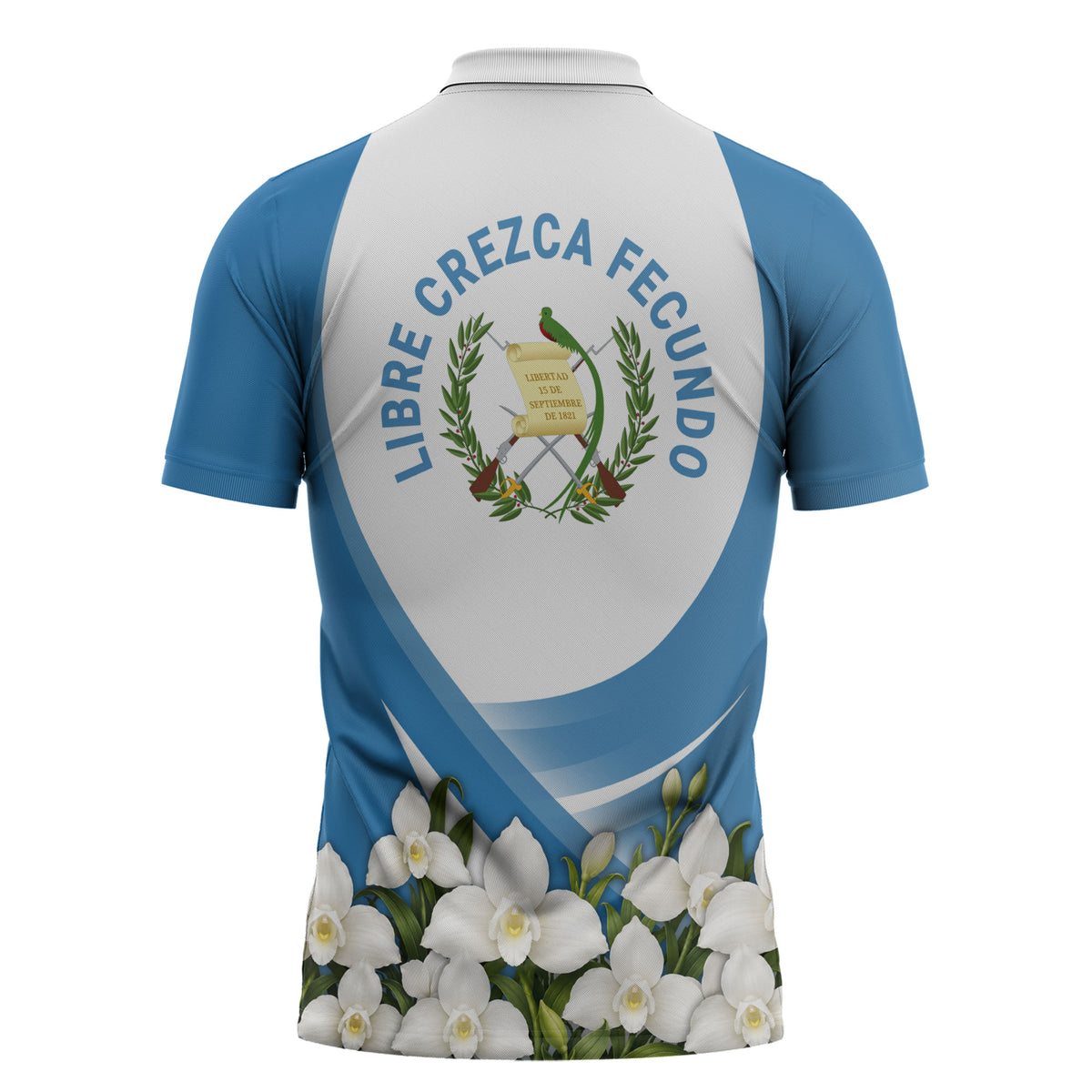 Guatemala Zipper Polo Shirt Quetzal Mayan Ruins Orchid Flag