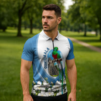 Guatemala Zipper Polo Shirt Quetzal Mayan Ruins Orchid Flag