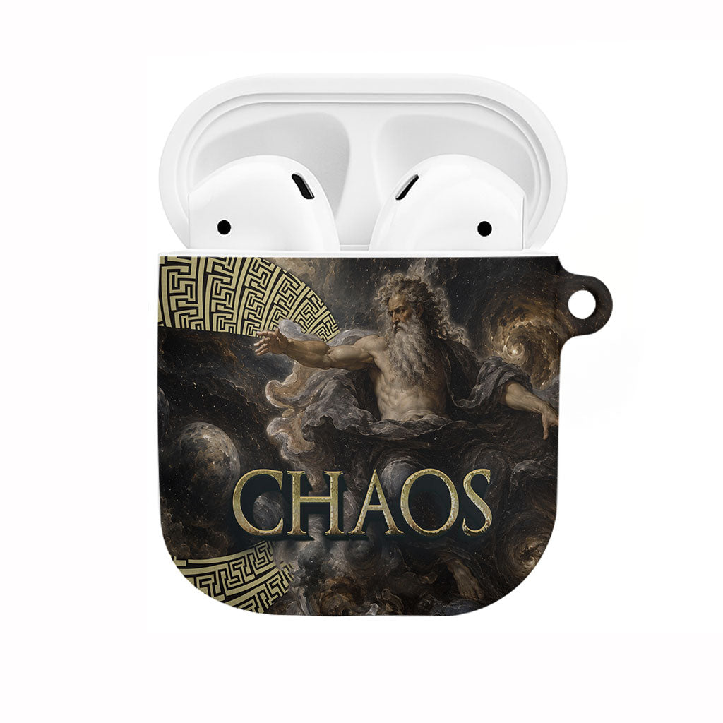 Greek God Of Chaos AirPods Case Cosmic Nebula Classical Art Greek Key Pattern