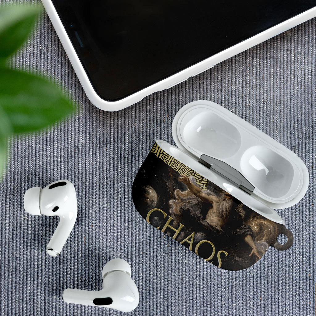 Greek God Of Chaos AirPods Case Cosmic Nebula Classical Art Greek Key Pattern