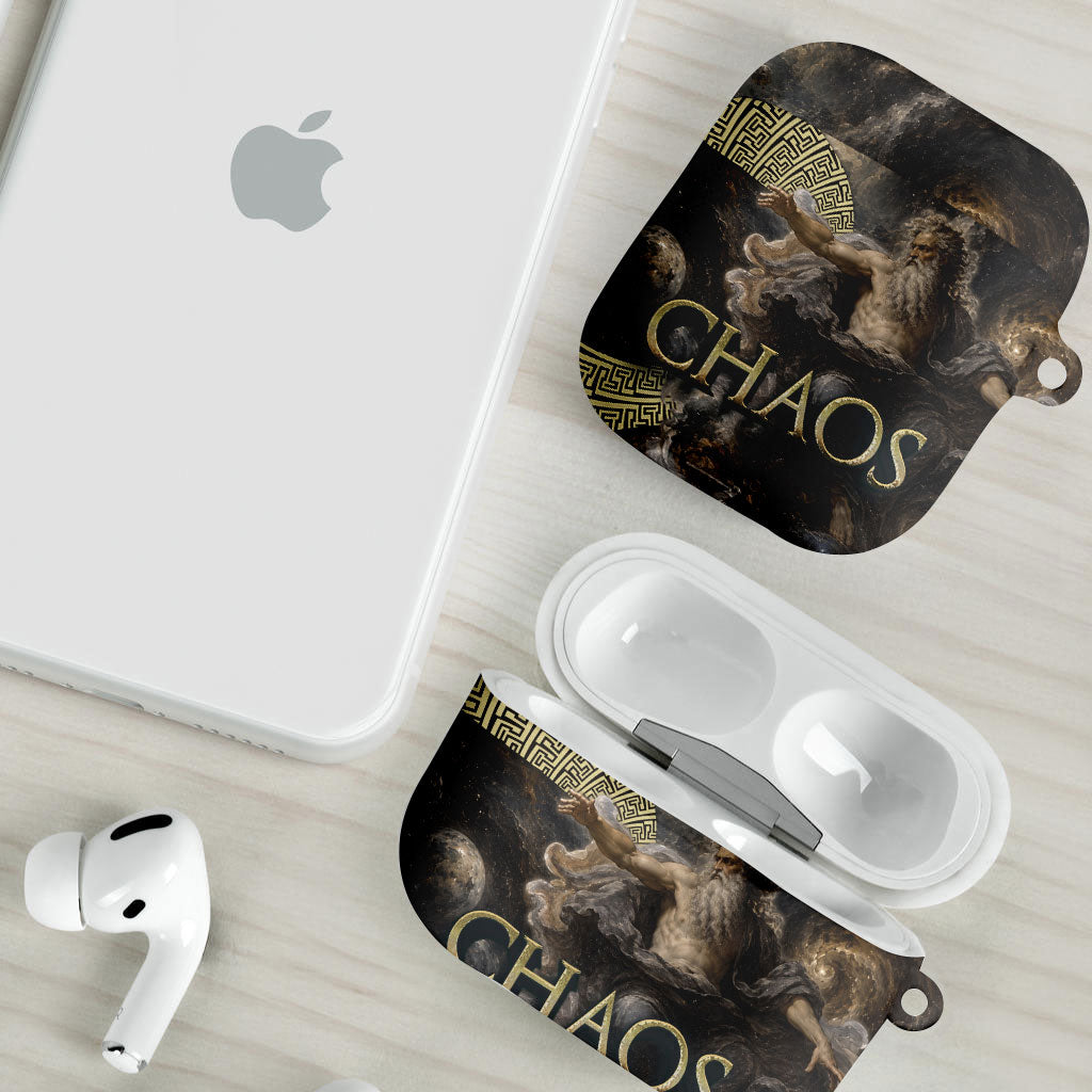 Greek God Of Chaos AirPods Case Cosmic Nebula Classical Art Greek Key Pattern