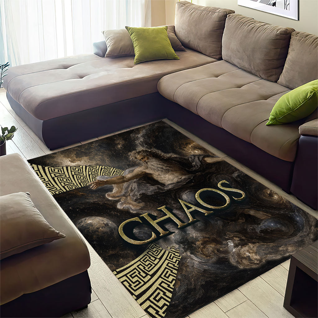 Greek God Of Chaos Area Rug Cosmic Nebula Classical Art Greek Key Pattern