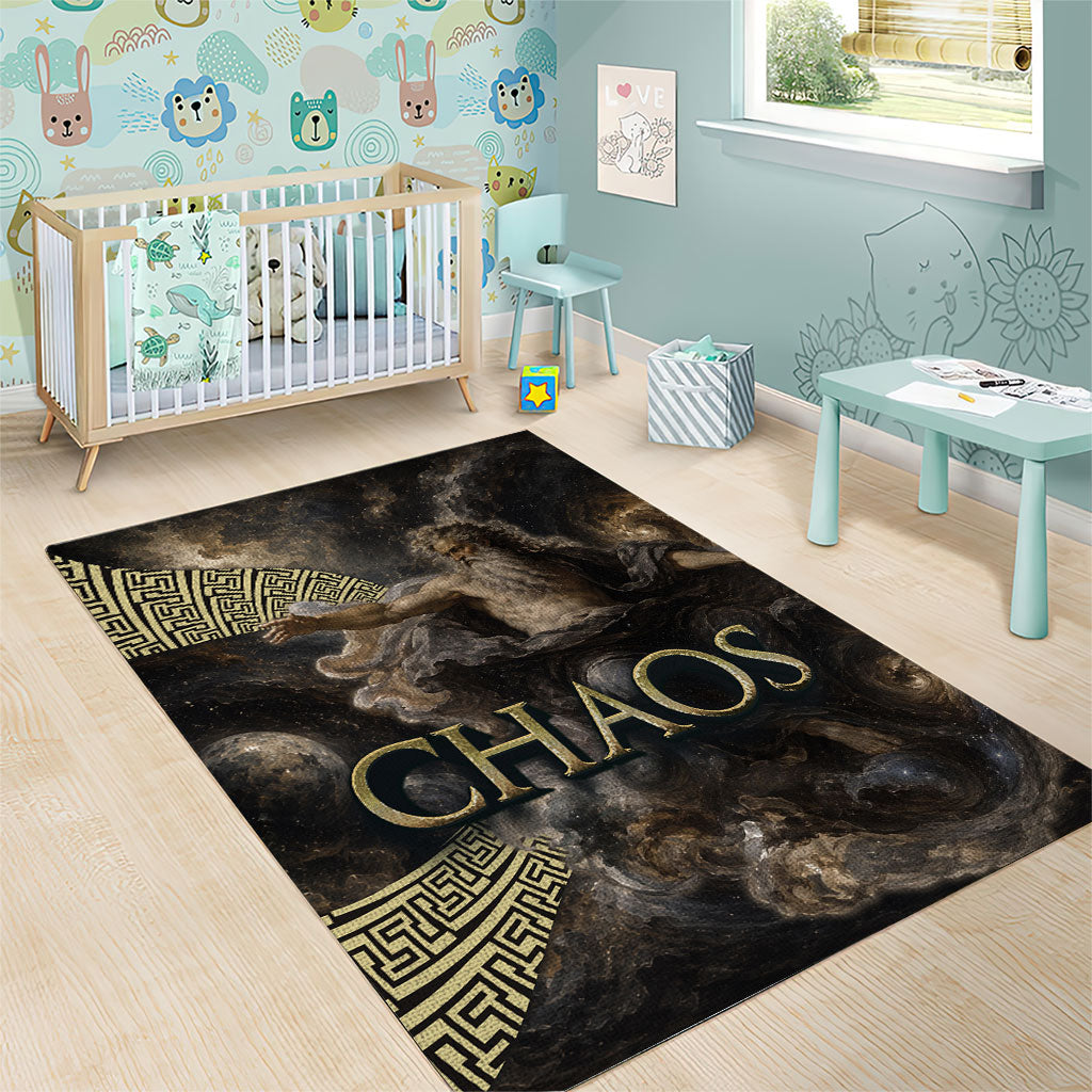 Greek God Of Chaos Area Rug Cosmic Nebula Classical Art Greek Key Pattern