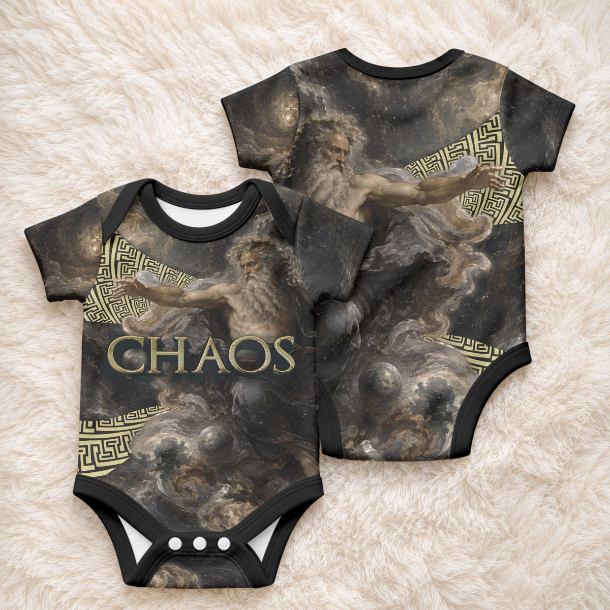 Greek God Of Chaos Baby Onesie Cosmic Nebula Classical Art Greek Key Pattern