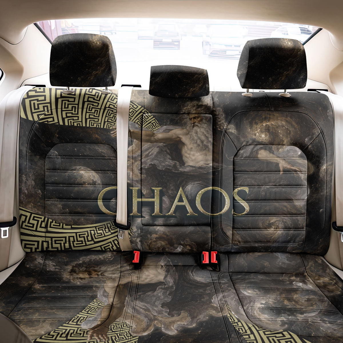 Greek God Of Chaos Back Car Seat Cover Cosmic Nebula Classical Art Greek Key Pattern