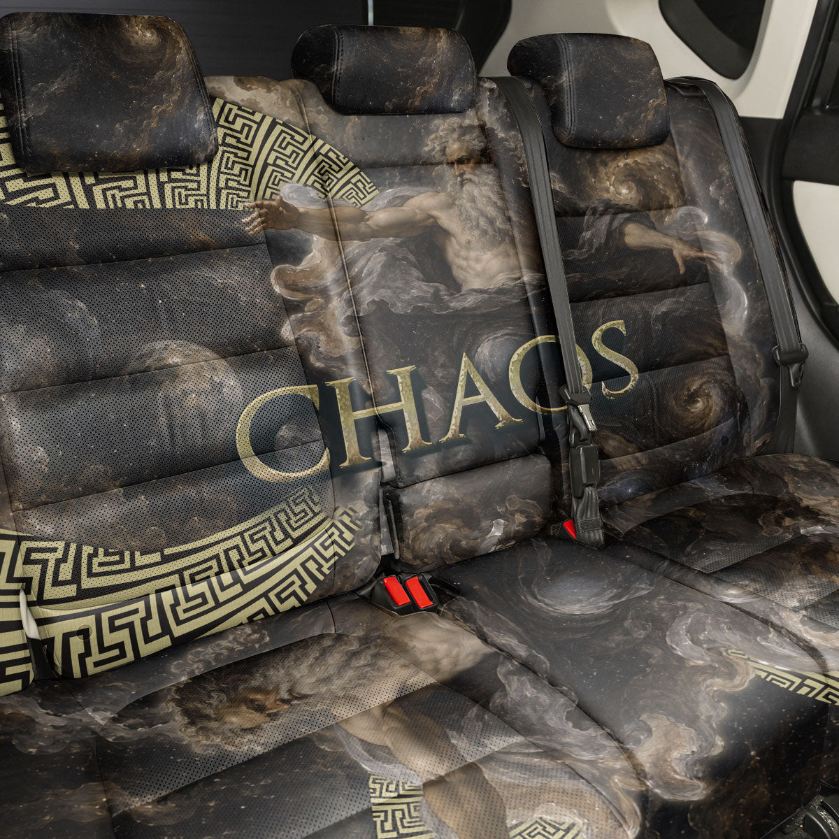 Greek God Of Chaos Back Car Seat Cover Cosmic Nebula Classical Art Greek Key Pattern