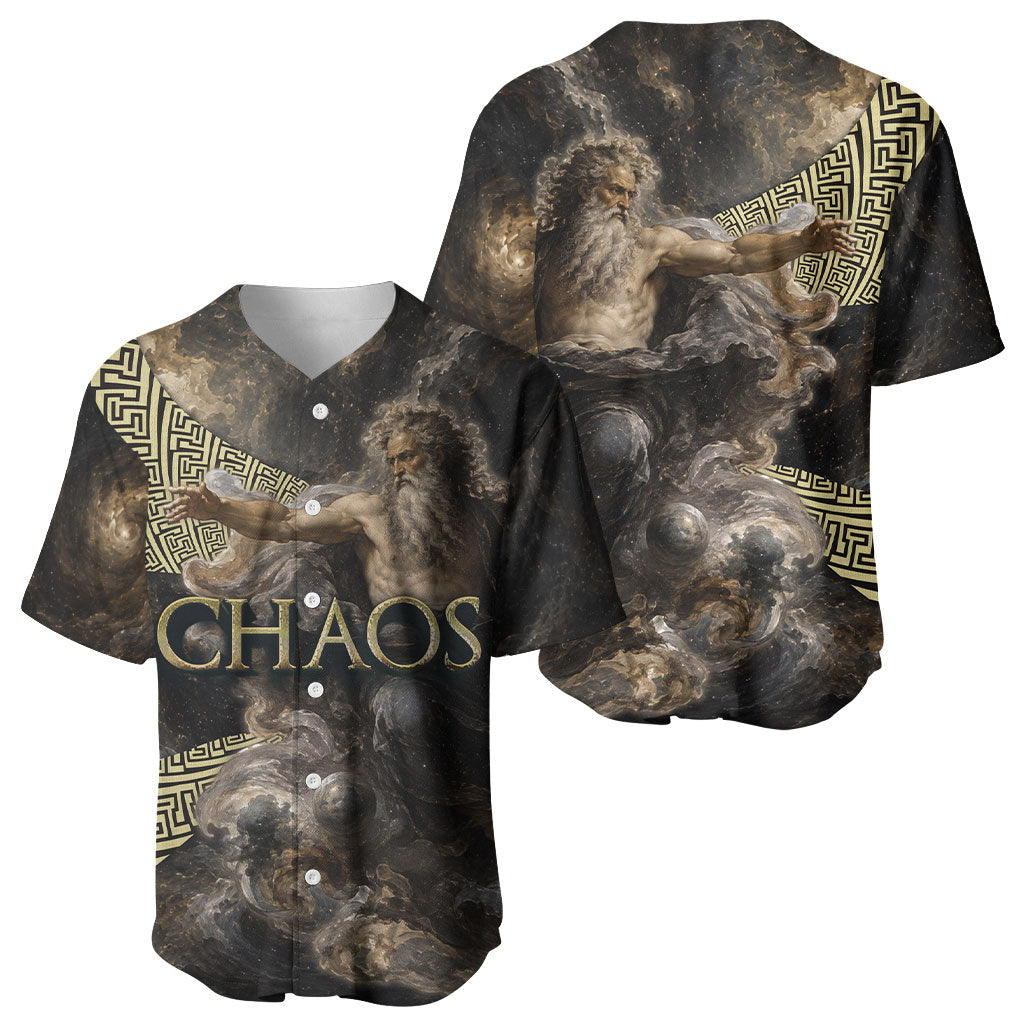 Greek God Of Chaos Baseball Jersey Cosmic Nebula Classical Art Greek Key Pattern