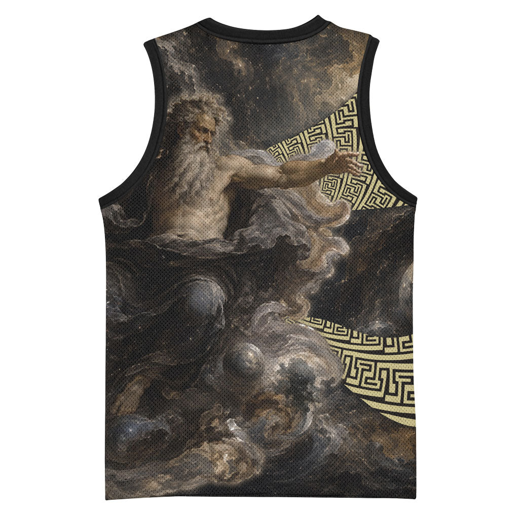Greek God Of Chaos Basketball Jersey Cosmic Nebula Classical Art Greek Key Pattern