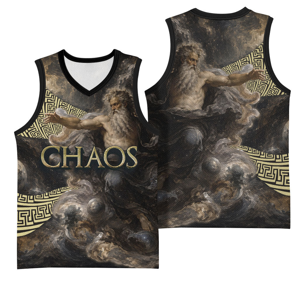 Greek God Of Chaos Basketball Jersey Cosmic Nebula Classical Art Greek Key Pattern