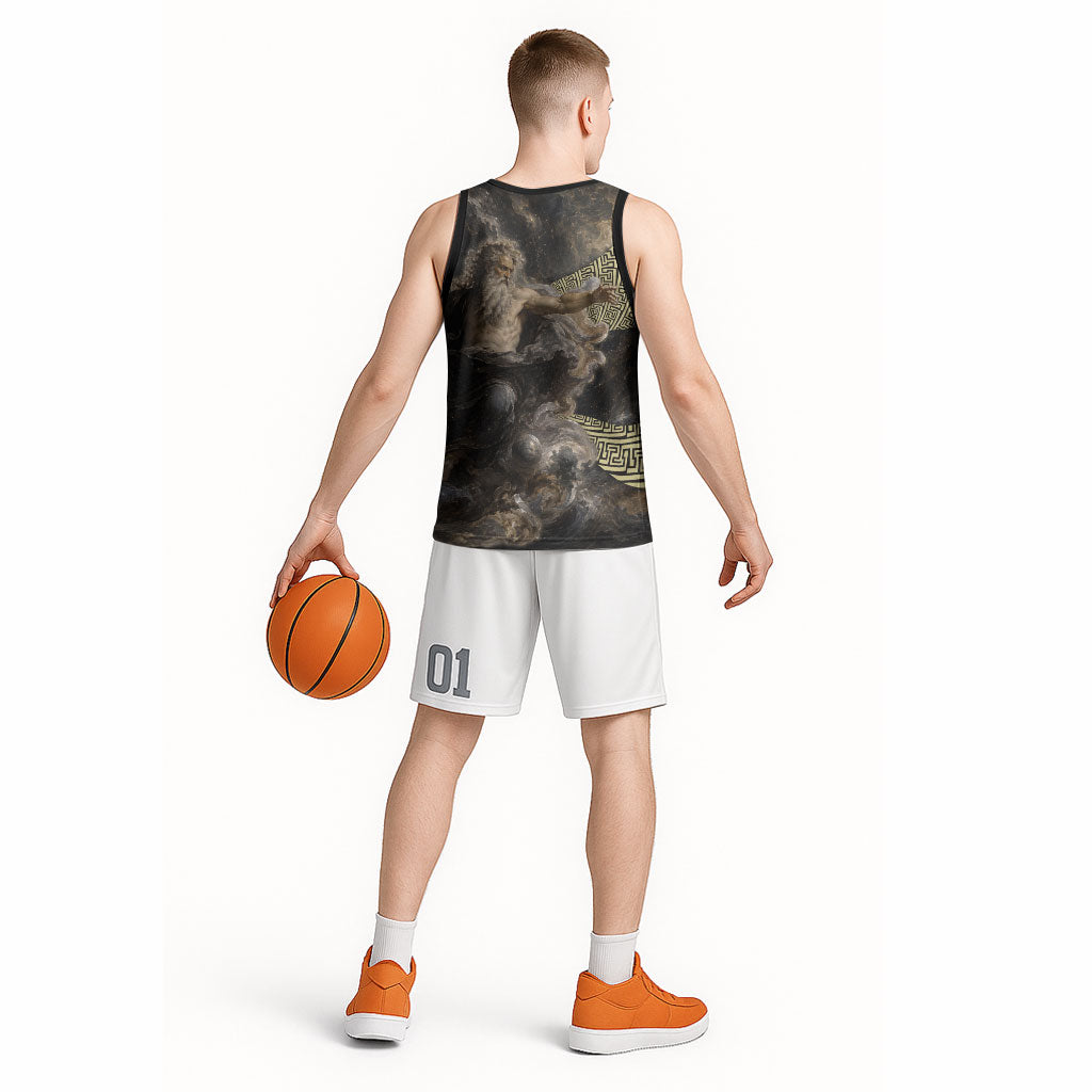 Greek God Of Chaos Basketball Jersey Cosmic Nebula Classical Art Greek Key Pattern