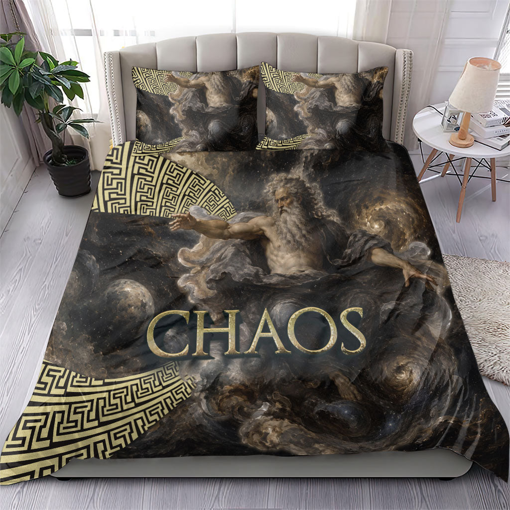Greek God Of Chaos Bedding Set Cosmic Nebula Classical Art Greek Key Pattern