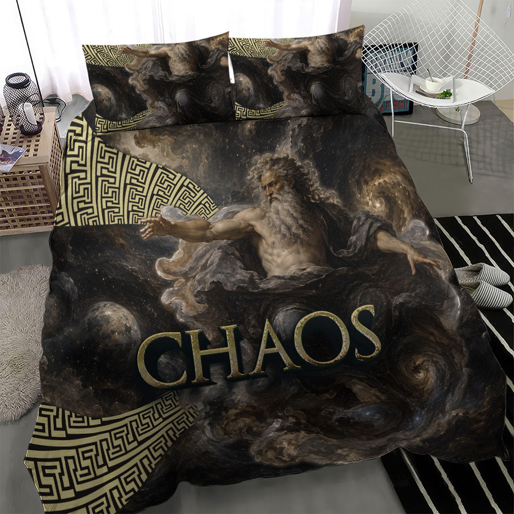 Greek God Of Chaos Bedding Set Cosmic Nebula Classical Art Greek Key Pattern