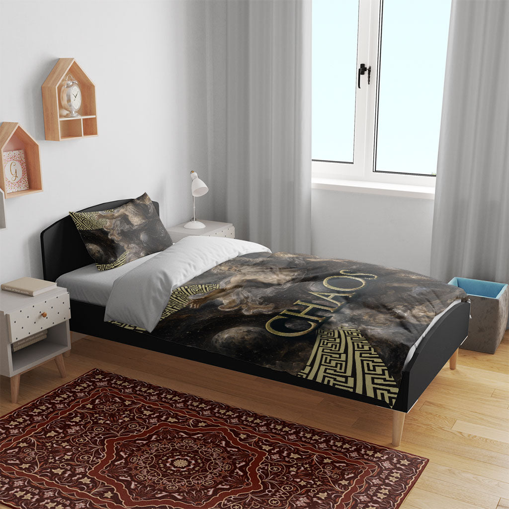 Greek God Of Chaos Bedding Set Cosmic Nebula Classical Art Greek Key Pattern