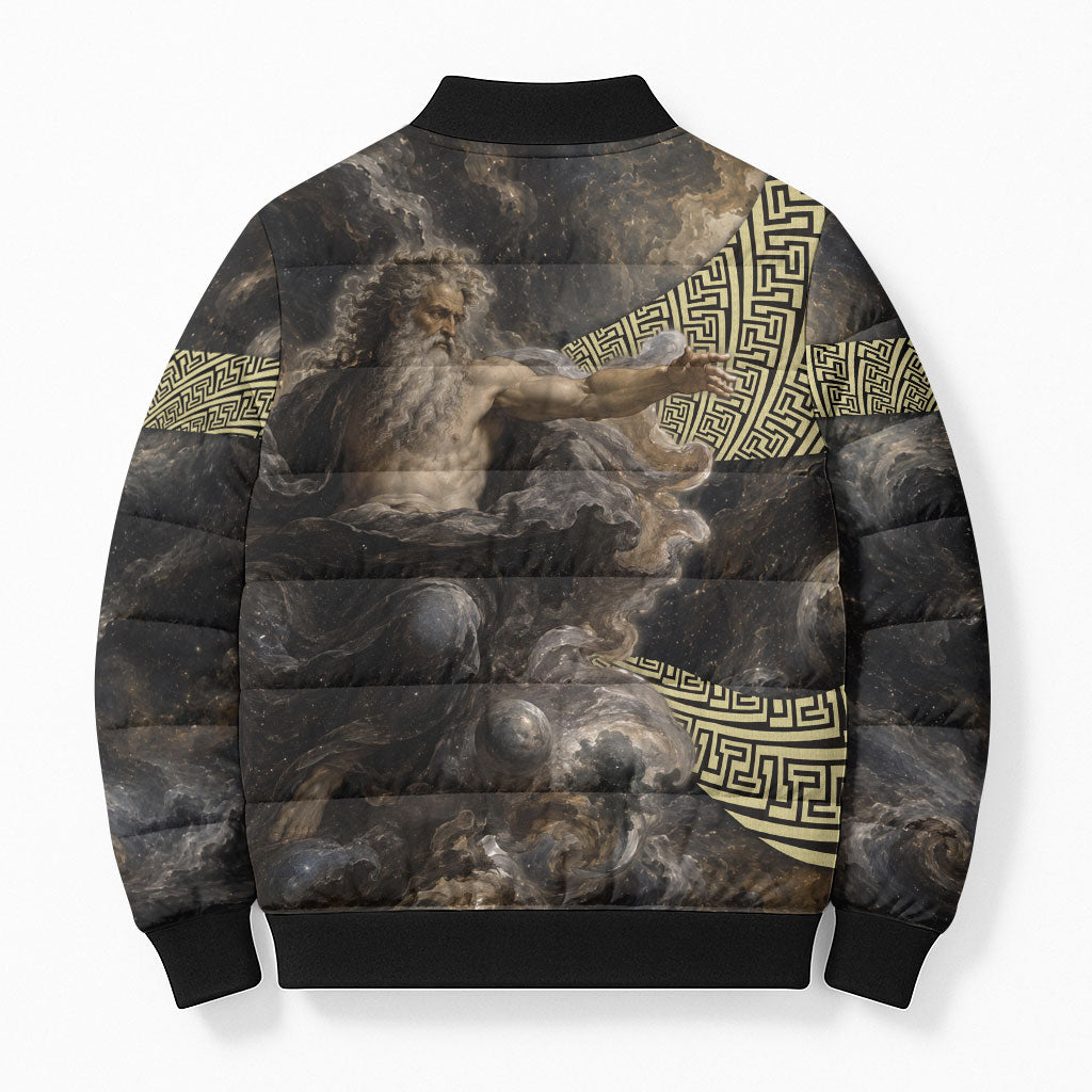 Greek God Of Chaos Bomber Puffer Jacket Cosmic Nebula Classical Art Greek Key Pattern