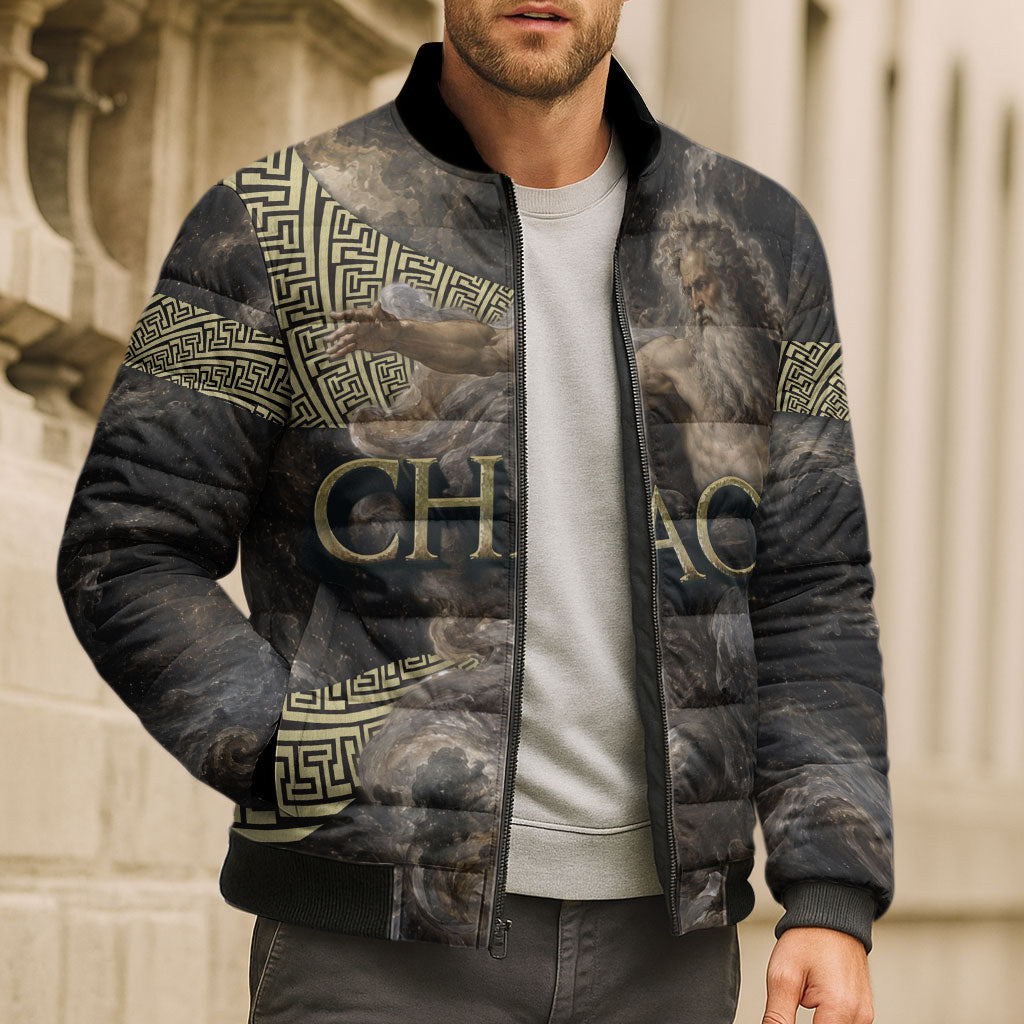 Greek God Of Chaos Bomber Puffer Jacket Cosmic Nebula Classical Art Greek Key Pattern