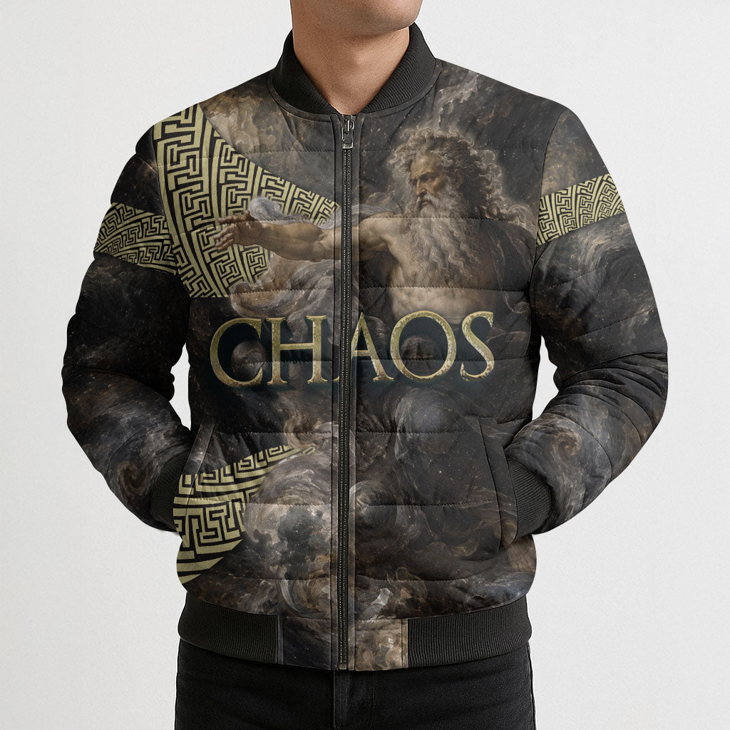 Greek God Of Chaos Bomber Puffer Jacket Cosmic Nebula Classical Art Greek Key Pattern