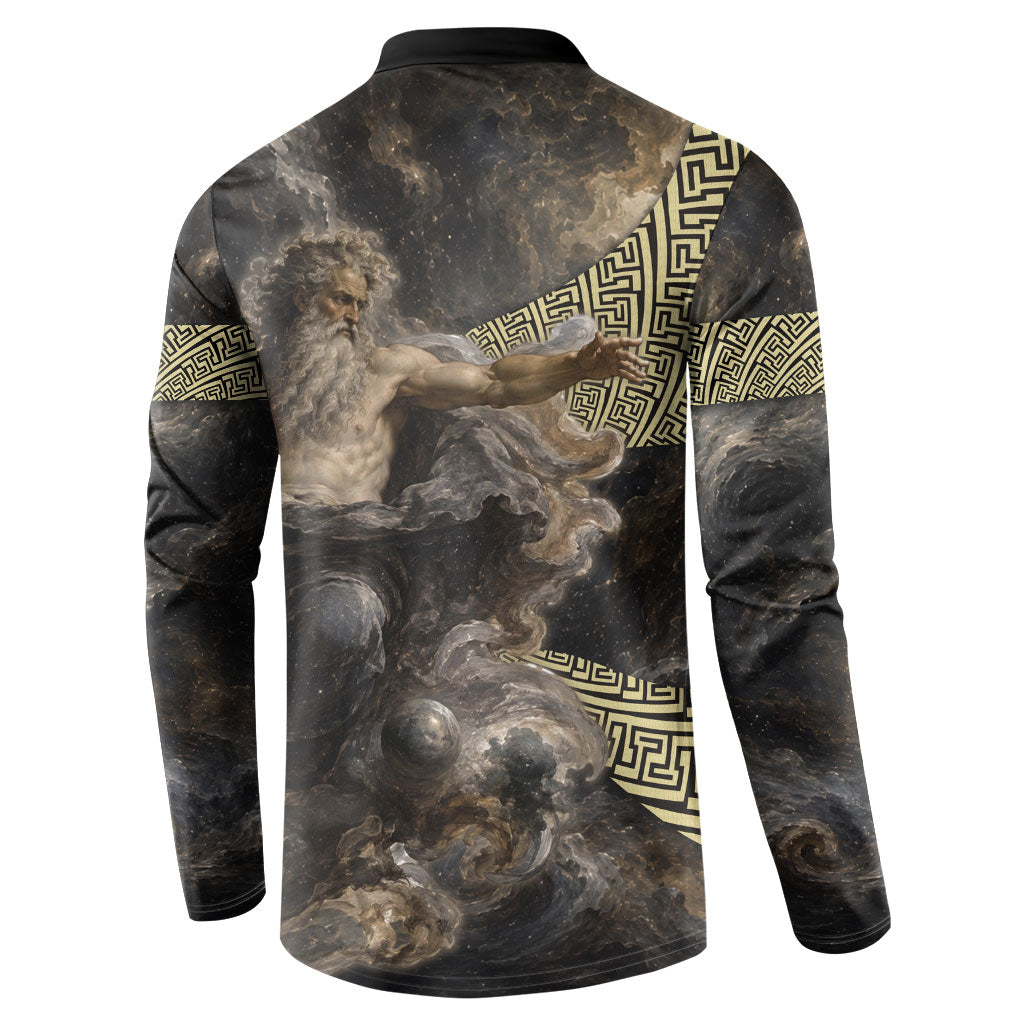 Greek God Of Chaos Button Sweatshirt Cosmic Nebula Classical Art Greek Key Pattern
