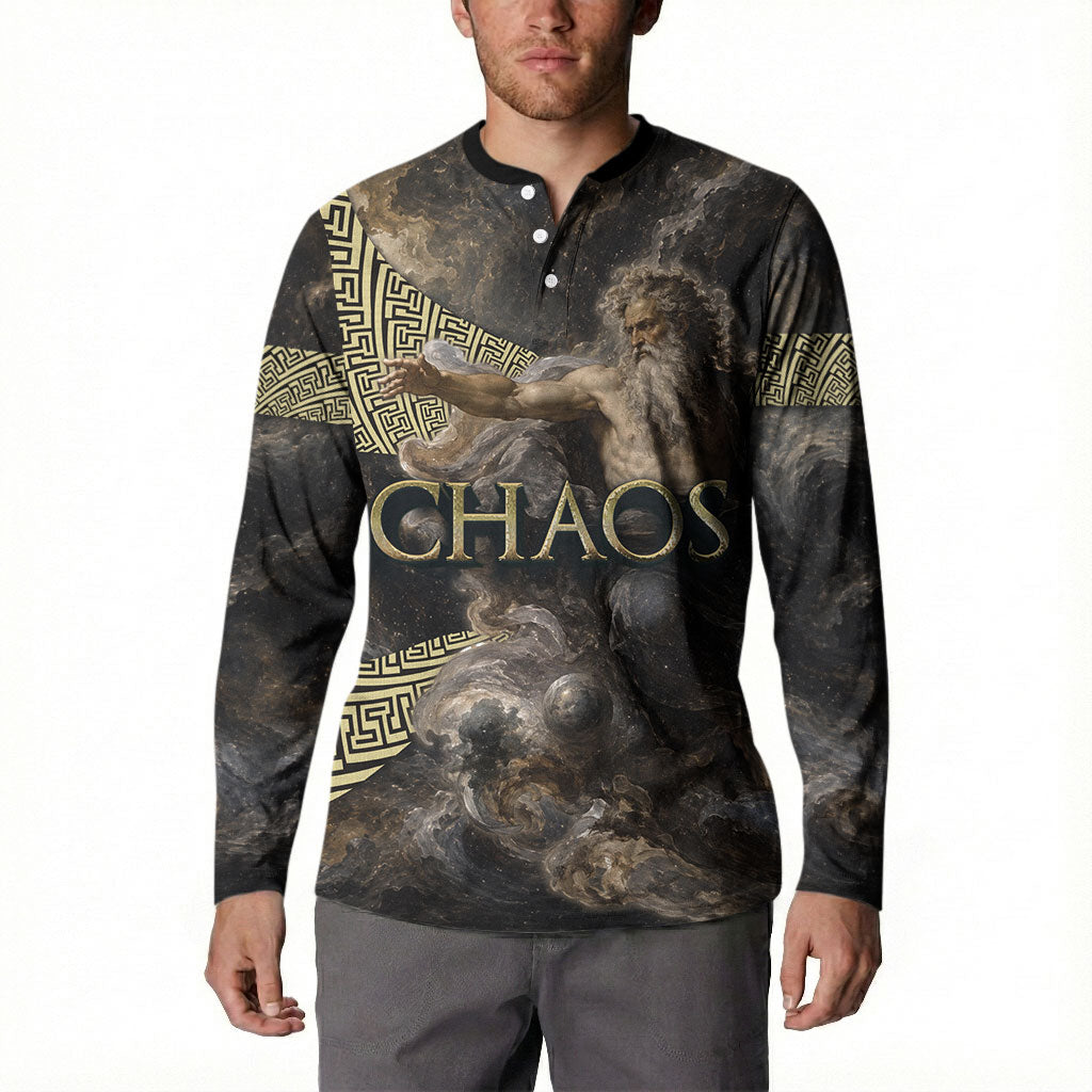 Greek God Of Chaos Button Sweatshirt Cosmic Nebula Classical Art Greek Key Pattern