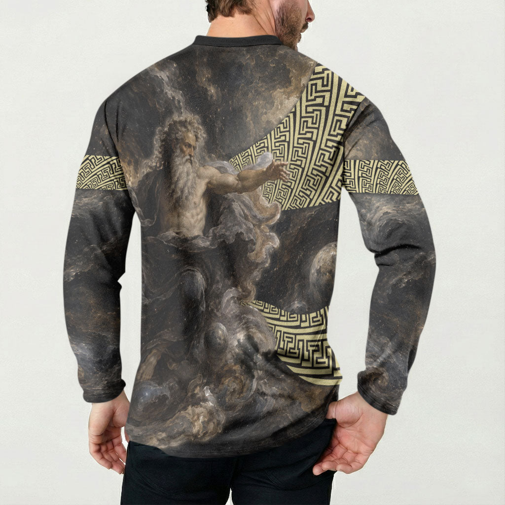 Greek God Of Chaos Button Sweatshirt Cosmic Nebula Classical Art Greek Key Pattern