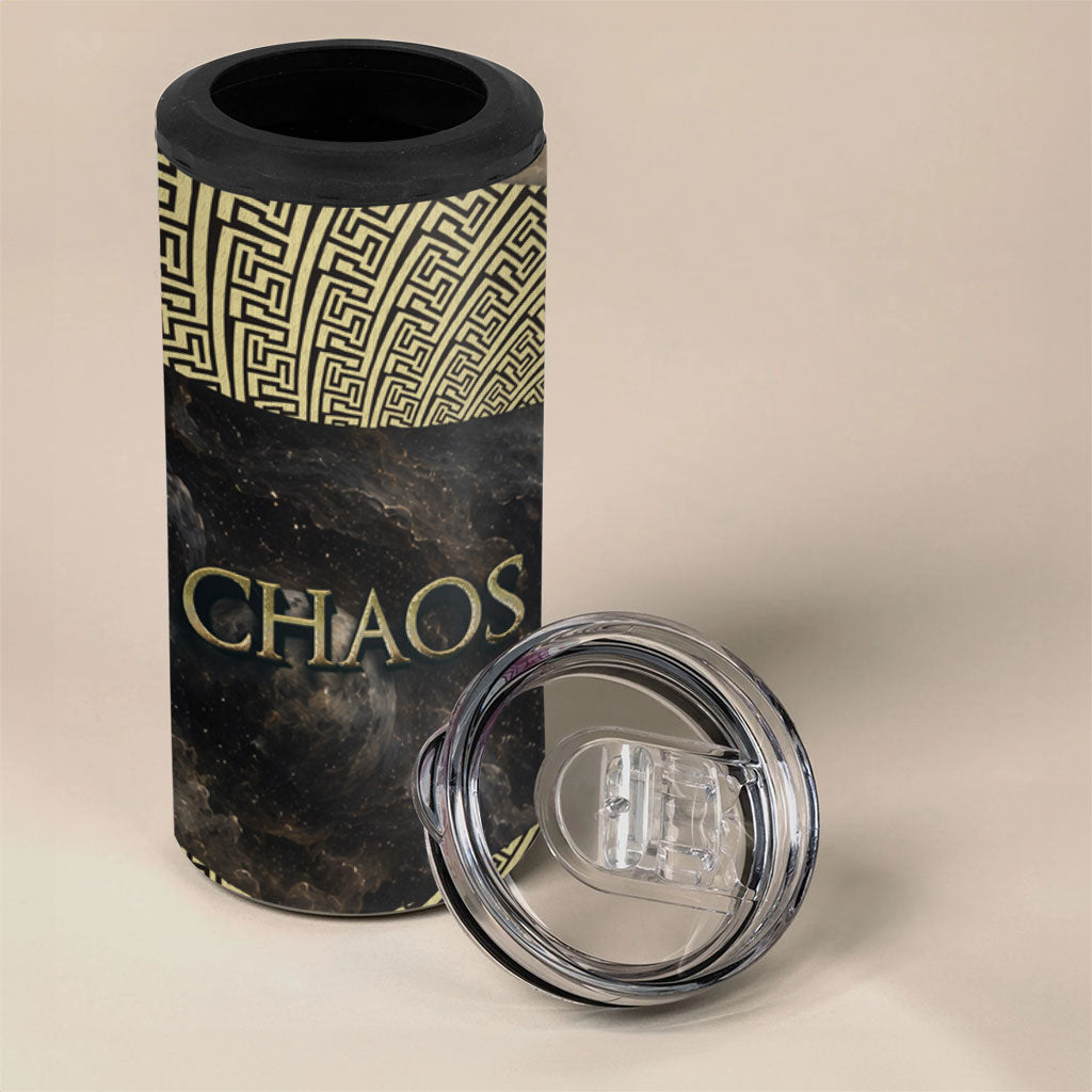 Greek God Of Chaos 4 in 1 Can Cooler Tumbler Cosmic Nebula Classical Art Greek Key Pattern