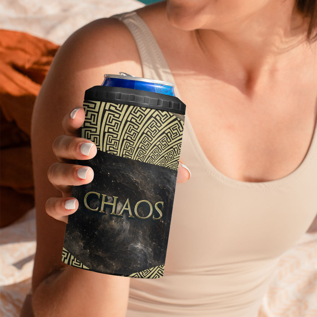 Greek God Of Chaos 4 in 1 Can Cooler Tumbler Cosmic Nebula Classical Art Greek Key Pattern