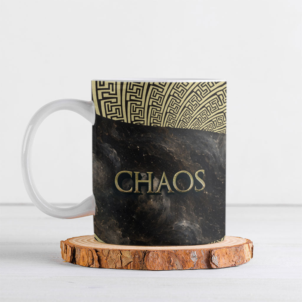 Greek God Of Chaos Ceramic Mug Cosmic Nebula Classical Art Greek Key Pattern
