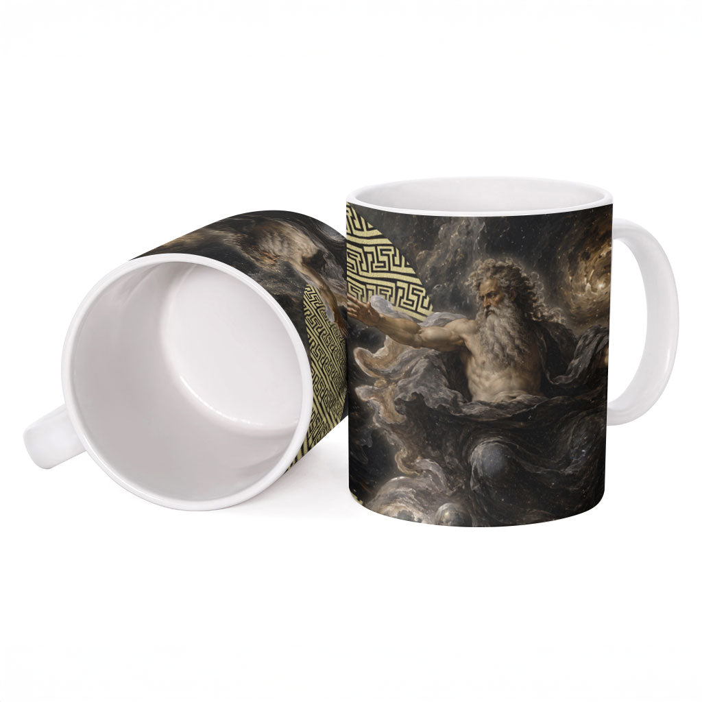 Greek God Of Chaos Ceramic Mug Cosmic Nebula Classical Art Greek Key Pattern