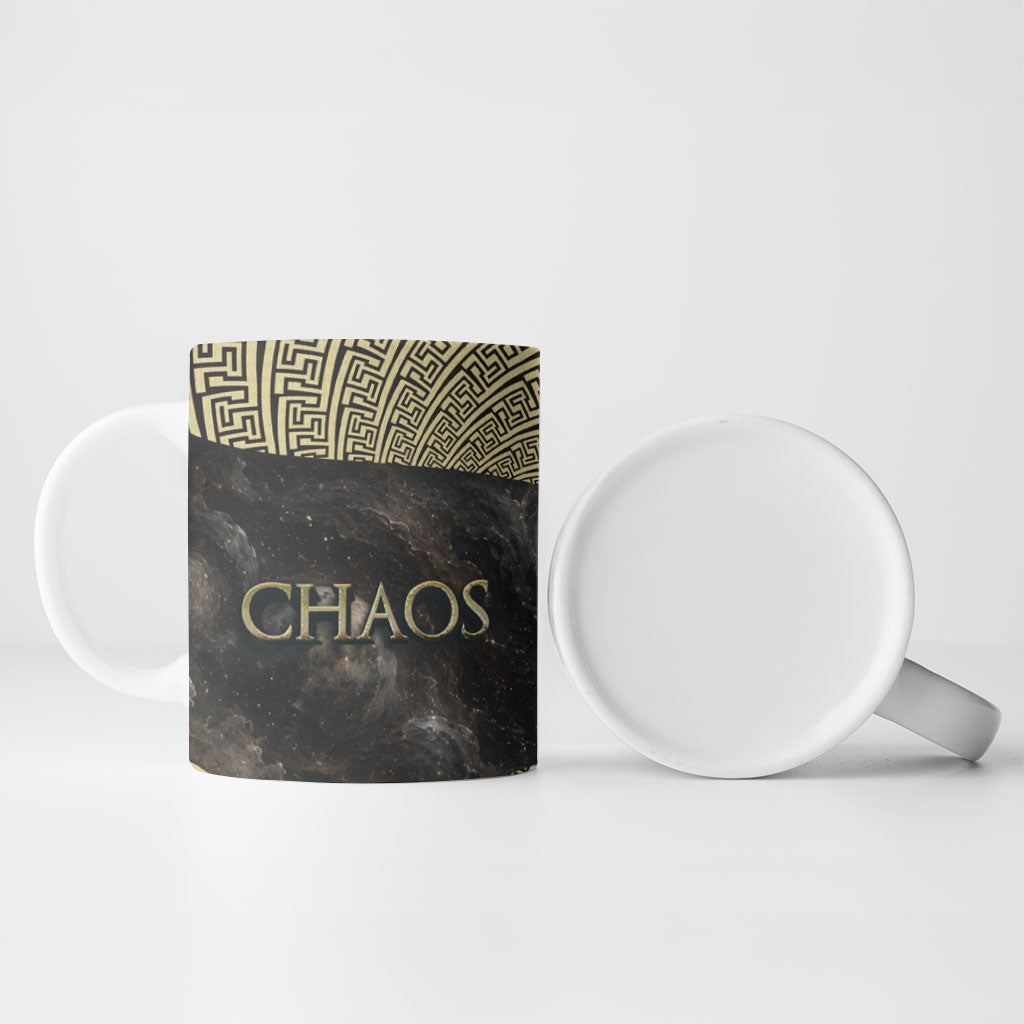 Greek God Of Chaos Ceramic Mug Cosmic Nebula Classical Art Greek Key Pattern