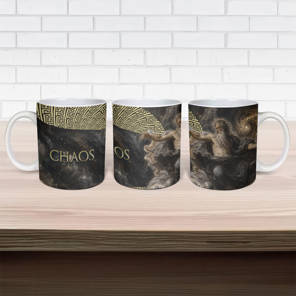 Greek God Of Chaos Ceramic Mug Cosmic Nebula Classical Art Greek Key Pattern