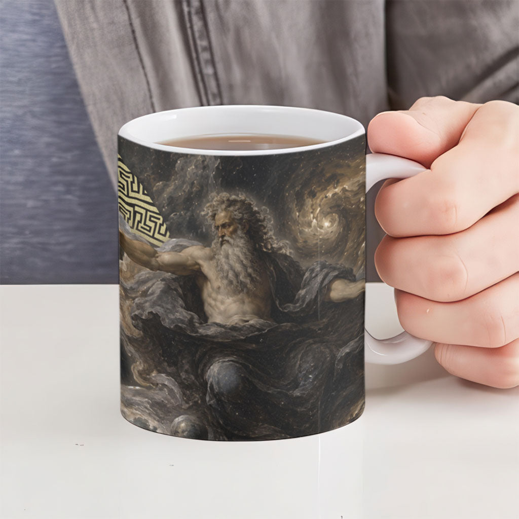 Greek God Of Chaos Ceramic Mug Cosmic Nebula Classical Art Greek Key Pattern
