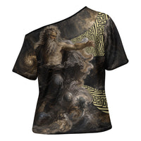 Greek God Of Chaos Cross Shoulder Shirt Cosmic Nebula Classical Art Greek Key Pattern