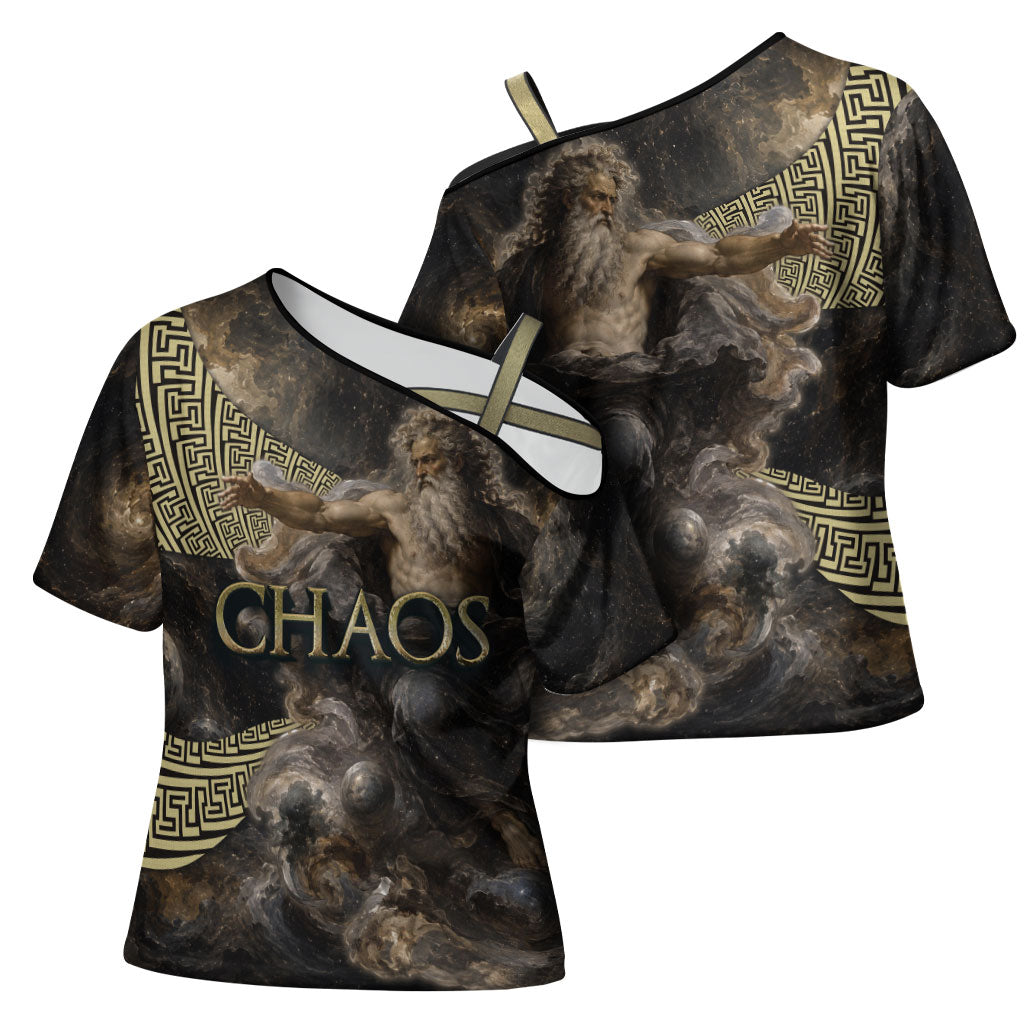 Greek God Of Chaos Cross Shoulder Shirt Cosmic Nebula Classical Art Greek Key Pattern